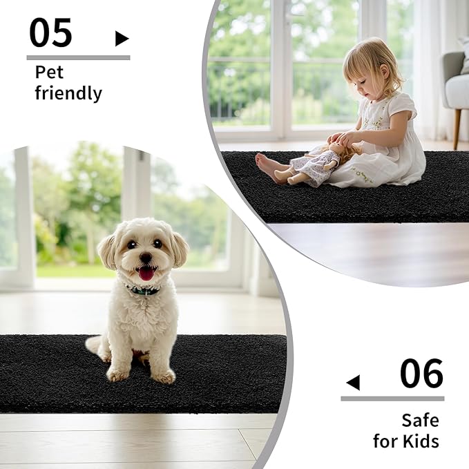Black Bathroom Rug 24x36 Non Slip Fluffy Bath Mat for Bathroom Floor Washable Plush Luxury Bath Rug for Tub Soft Shaggy Shower Sink Mat