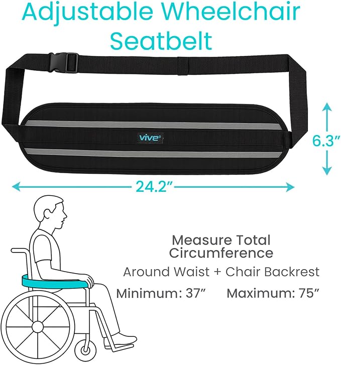 Vive Wheelchair Seatbelt - Safety Belt For The Elderly - Harness For Adults - Adjustable Straps For Chair/Bed Restraint - Patients Care - Falling out Prevention - For The Elderly, Pregnant & Paralyzed