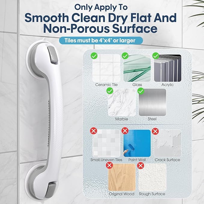 Auroras Strong Suction Cup Grab Bars for Bathtubs and Showers, 2 Pack Removable Heavy Duty Shower Grab Bars for Seniors No Drilling, 16 Inch Non-Slip Shower Handles for Elderly,Children,Injured