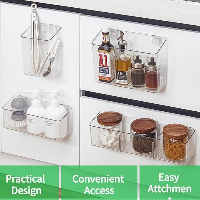 vacane Plastic Over Cabinet Door Organizer, Adhesive Mount Storage Organizer Container Makeup Organizer Hanging Basket Bins For Craft Room, Pantry, Office, Space Saving Holder for Kitchen Bags-XL