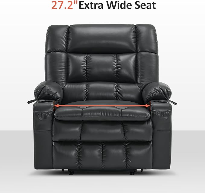 MCombo Dual Motor Power Lift Recliner Chair for Elderly, Lay Flat Lift Chair with Heat and Massage, Petite Wide Lift Chair, Cup Holders, USB A&C Ports, Faux Leather R7894 (Black, Small-Wide)