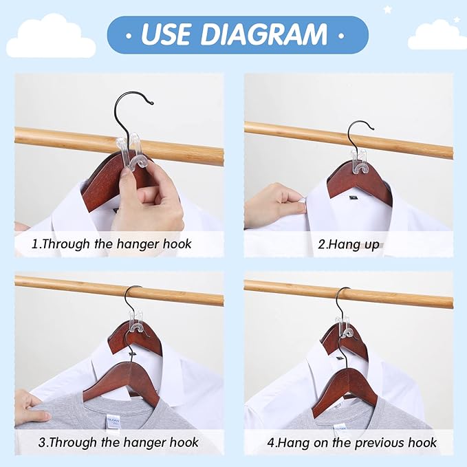 Unittype 150 Pcs Space Saving Hanger Hooks, Clothes Hanger Connector Hooks, Heavy Duty Space Saver Extender Clips for Closet Organizers (Clear)