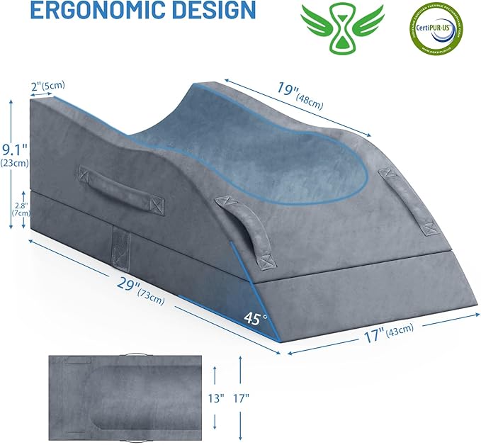 Double Leg Elevation Pillows, Wedge Pillow for After Surgery, Memory Foam Support Adjustable, Comfort Care for Back Knee Hip Ankles Pain, Knee Pillow for Sleeping Blood Circulation Grey