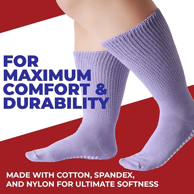 FORTIVO 2 Pairs Extra Wide Socks For Swollen Feet, Non-Slip Hospital and Diabetic Socks for Men and Women