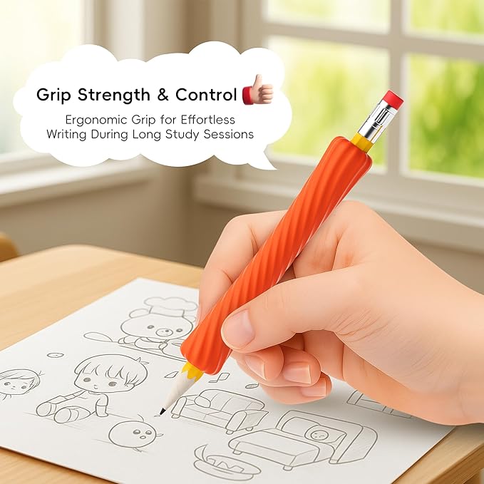 ELETIUO 4-Pack Textured Silicone Pencil Grips–Sensory Fidget Sleeves for Kids& Adults,ADHD &Autism Anxiety Relief,Quiet Classroom&Travel Fidget Tool for Focus,Calm,and Fine Motor Skills