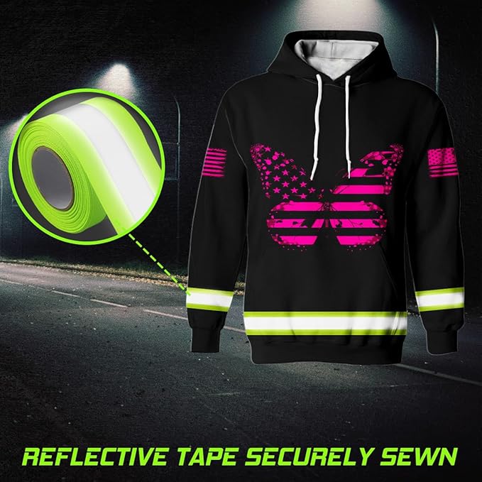 US Flag High Visibility Hoodie for Men Reflective Hoodie Safety Workwear for Worker Runner Patriotic ACC02
