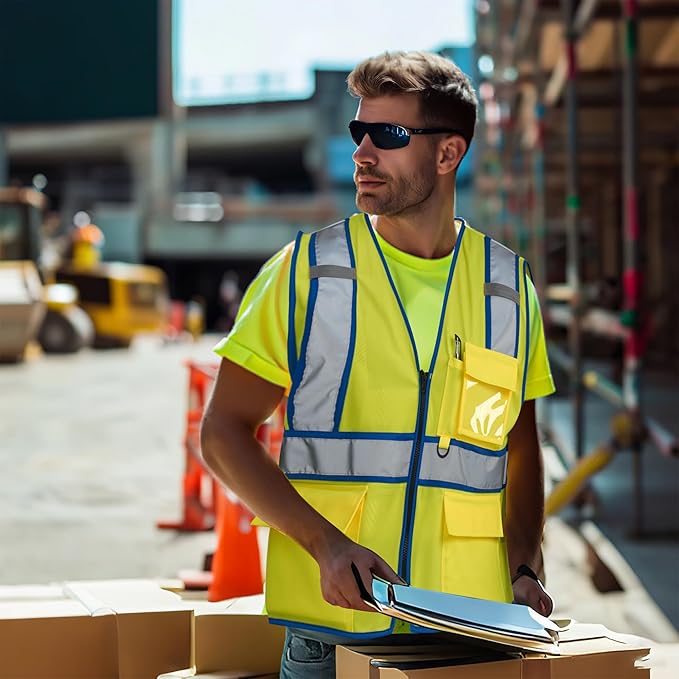 AYKRM High Visibility Safety Vest - Reflective Work Vest with 5 Reinforced Pockets