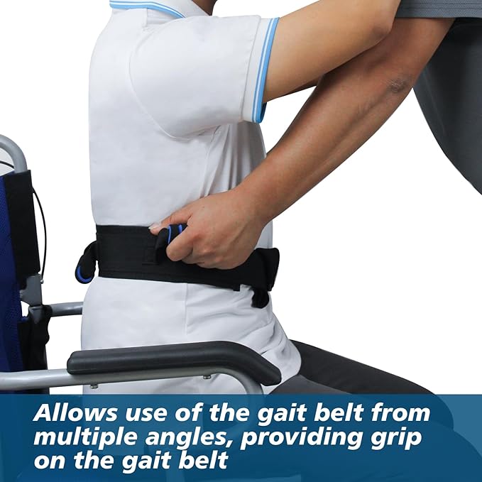 Gait Belt with Handles, Transfer Belt for Elderly, Patient Gait Belts, Transfer Belt Assist, Gait Belts for Seniors, Upgraded Using Rubber Handles (Blue)