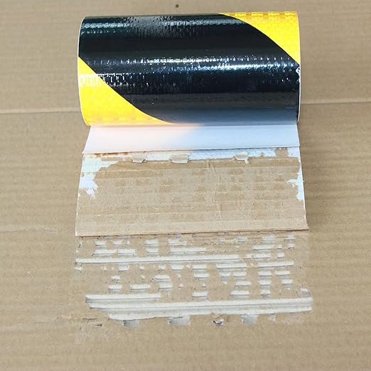 Reflective Tape Yellow Black 6 inch X 10 feet, Outdoor Waterproof Hazard Conspicuity Warning Industrial Marking Tape