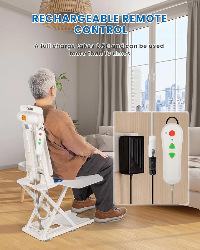 Electric Lift Chair, IP68 Waterproof Bath Lift Chair for Tub, Floor Chair Lift Assist Devices for Seniors & Disabled, FLYCITY Elderly Assistance Products, Raises Up to 20" | Support Up to 300 LBS