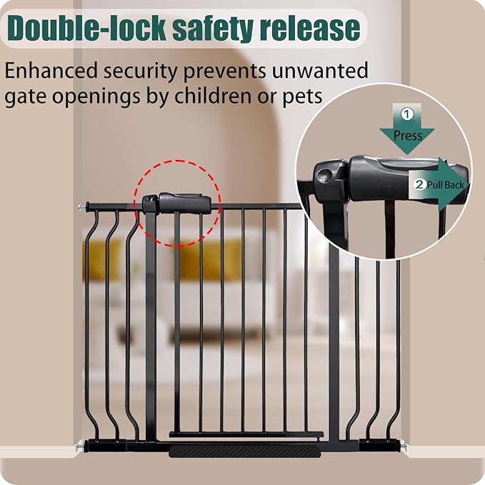 85.8-105 Inch Extra Wide Baby Gate, Pressure Mounted No Drill, Extra Wide Safety Gate for Large Entries, Black Metal with Extension Kit