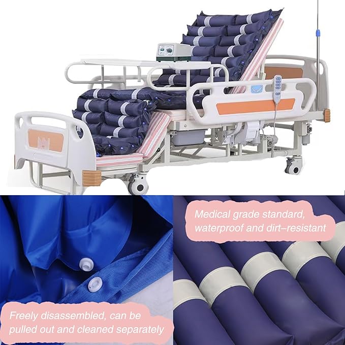10 Function Electric Medical Beds with Lateral Tilting, Full Electric Hospital Beds for Home use with Air Cushion, IV Pole, Quiet Wheels, Up to 530 LBS