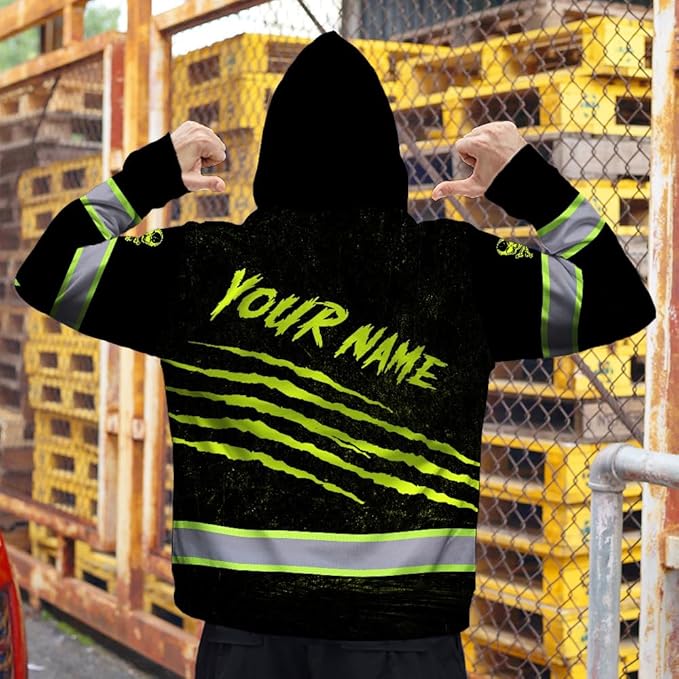 Matedecor Skull US Flag Reflective High Visibility Hoodie For Men Construction Hi Vis Safety Workwear Custom Name