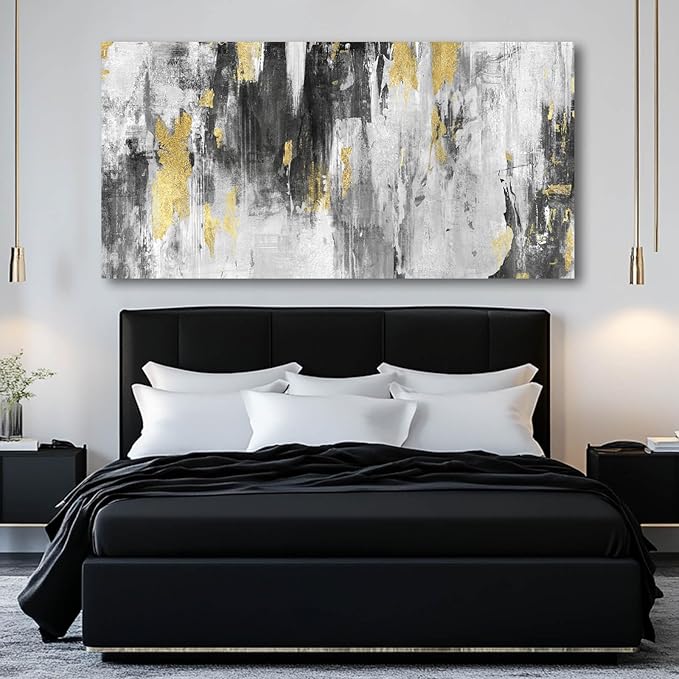 Large Wall Art Living Room Decor Black and Gold Abstract Art Wall Modern Artwork Decor for Office Bedroom Kitchen 24x48 In