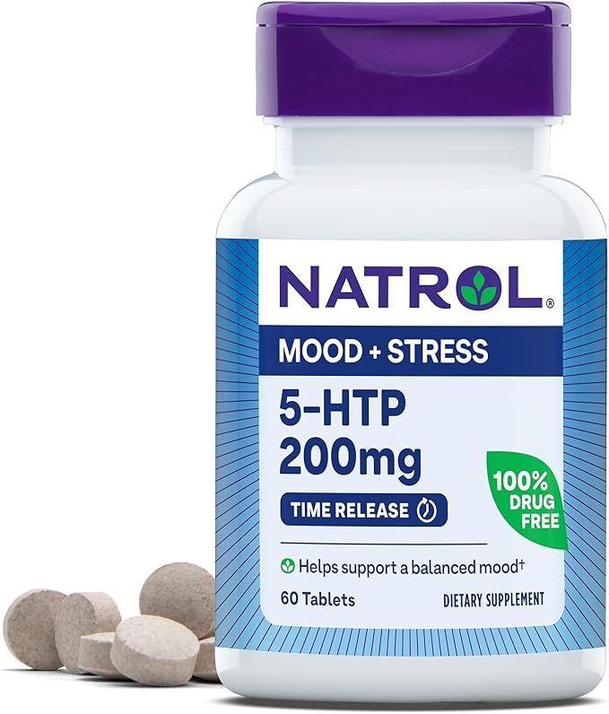 Natrol 5-HTP 200mg Dietary Supplement to Support a Balanced Mood, 60 Time Release Tablets, 60 Day Supply