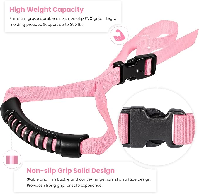 E-cowlboy Auto Cane Grab Aid - Adjustable Standing Aid Safety Handle Portable Vehicle Support Grab Bar Nylon Grip Mobility Assist Device (Pink 2 Pack)