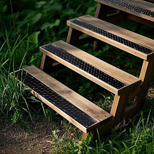 Rubber Outdoor Stair Treads for Wooden Steps Screw Down,31.5” x 4” (2 Pack) Non Slip Stair Grips Strips for Porch Steps,Dogs,Back Yard,Walkways,Rainy and Snowy Days.(Waterproof)