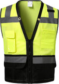 Reflective Safety vest With back plan pocket,High visibility Class 2 Heavy Duty Surveyor Vest with Zipper,Hi Vis Construction Work Vest for Men＆Women ANSI/ISEA(Yellow-Bottom,L)