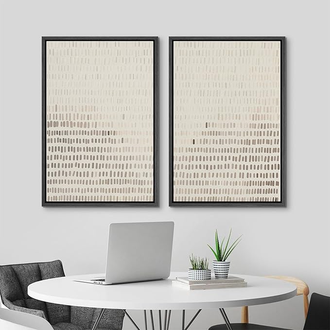 MUDECOR Framed Canvas Print Wall Art Neutral Abstract Dot Illustrations Modern Art Decorative Bohemian Colorful Chic for Living Room, Bedroom, Office - 24"x36"x2 Black
