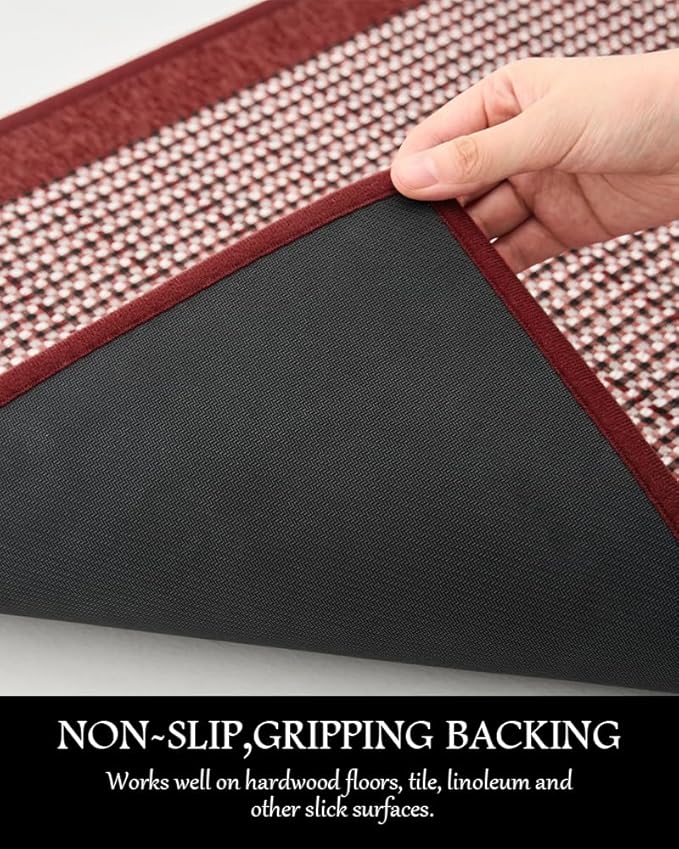 PADOOR Kitchen Mats for Floor, Non Slip Washable, Rubber Backed Christmas Runner Super Absorbent Long Xmas Floor Mat, 20'x70' Red