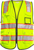 PACIFIC 10 Pockets Safety Vest for Men, 3M High Visibility Reflective Strips with Pockets and Zipper, ANSI Class 2, Yellow, X-Large