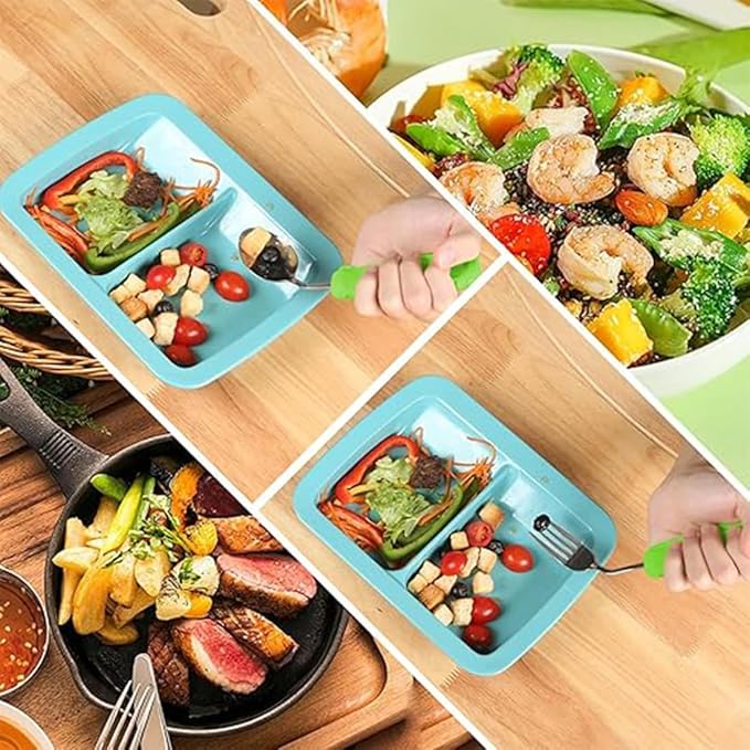 Adaptive Utensils,Weighted Angled Silverware,Parkinsons Aids,Curved Non-Slip Easy Grip Spoon and Fork Set for Tremors,Disabled,Handicap,Elderly,Arthritis (Left Hand,Pack of 2,Green)
