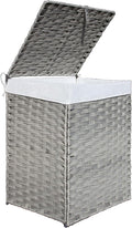 130L Foldable Outdoor Wicker Storage Basket with Lid - Patio Storage Hamper with Removable,Machine Washable 2-Compartment Liner & Handles for Clothes,Pillows,Bedding(Gray)