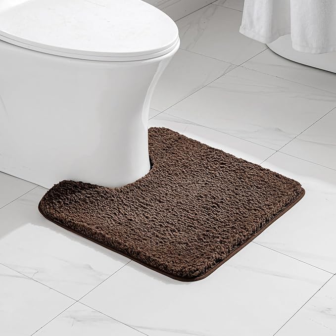 MIULEE Microfiber Toilet Bath Mat U-Shaped Contour Shaggy Bathroom Rugs Non Slip Extra Thick Soft Bath Rug Absorbent Water for Bathroom Commode Machine Washable(20x24 Inch, Brown)