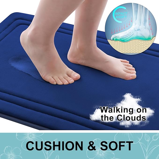 Grandaily Memory Foam Bath Mat Rug 47x17, Ultra Soft, Non-Slip and Absorbent Bathroom Rugs, Machine Wash Dry, Comfortable Bath Carpet for Bathroom Floor, Tub and Shower, Navy Blue
