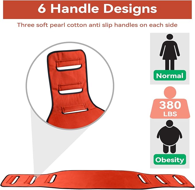 Transfer Belt Transfer Sling for Nursing Patients, Standing & Supports & Transfer Aids for Elderly, Gait Belt for Patient Care, Transfer Belt for Bedridden Patient (Orange)