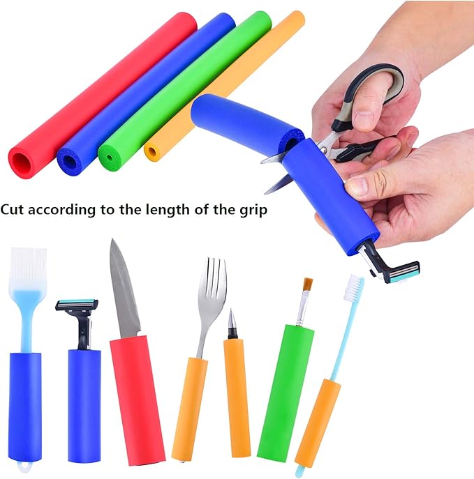 Foam Tube Grip/Foam tubing- 8PCS (4 Sizes) Comfortable Aid for Utensils - No BPA/Phthalate/Latex