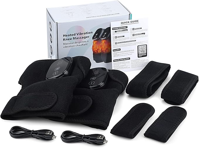YUANBO Cordless Electric Heated Knee Massager, 3-in-1 Heated Knee Massager with Heat for Knee Elbow Shoulder Wrap with 3 Vibration & Heating Modes (2 Pack)