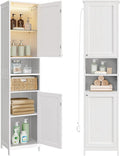VASAGLE Tall Bathroom Cabinet with Lights, Slim Freestanding Bathroom Storage Cabinet with Adjustable Shelves, for Small Spaces, Modern, 15.7 Inches Wide, Cloud White UBBC766W02