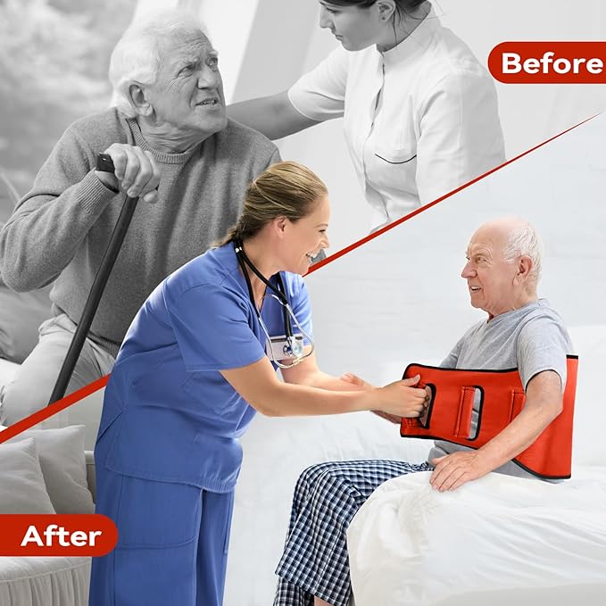 Transfer Belt Transfer Sling for Nursing Patients, Standing & Supports & Transfer Aids for Elderly, Gait Belt for Patient Care, Transfer Belt for Bedridden Patient (Orange)