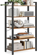 VASAGLE 5-Tier Bookshelf, Bookcase with Steel Frame, Book Shelf for Living Room, Home Office, Study, 11.8 x 26 x 60.2 Inches, Industrial Style, Rustic Brown and Ink Black ULLS061B01