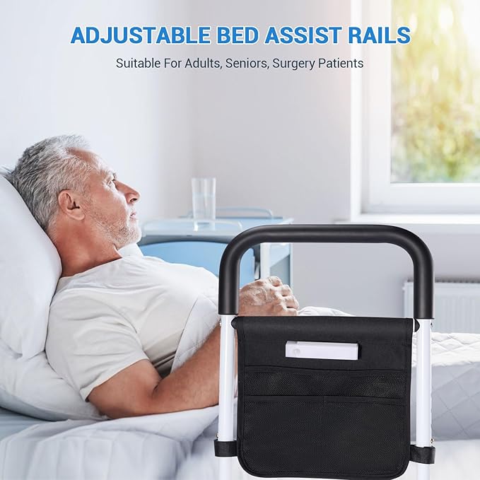 Bed Rails for Elderly Adults Safety - Adjustable Bed Assist Rail for Seniors with Motion Light & Storage Pouch, Bed Handles for Elderly Adults - Fits Twin Full King Bed Rails for Queen