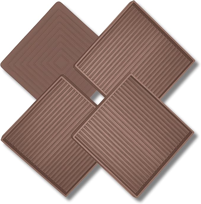 xxxHOLIC Non Slip Furniture Pads, 4” x 4” Brown Square Rubber Grippers for Hardwood Floors, Anti Skid Furniture Feet Coasters, Bed Couch Stoppers to Prevent Sliding and Floor Scratches, Set of 4