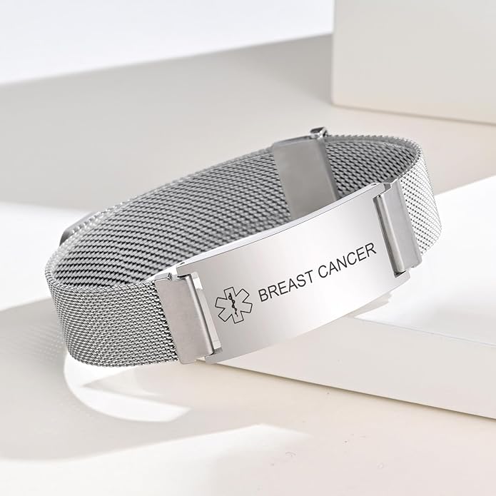 VNOX Medical Alert Id Bracelet for Men Women, Custom Engraving Adjustable Stainless Steel Customizable Mesh Emergency Survival Medic Bracelets Wristband Loop Band with Replacement Tag