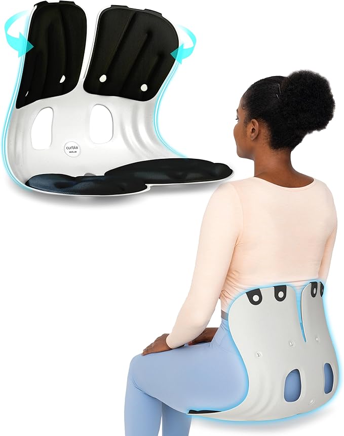 Curble GRAND(Extra Wide & Sturdy) – Ergonomic Chair Back Support, Lumbar Support for Good Posture Correction and Back Pain Relief, Perfect for Office Chair, Floor Seat, Work from Home, Patented(Black)