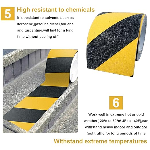 RELIANCER Anti Slip Safety Grip Tape 4inx60ft Non Skid Tread Safety Tape with High Traction Grit Yellow & Black Marking Self-Adhesive Tape Hazard Caution Warning Tape for Stairs Steps Deck
