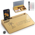 TOWON Small Compact Glass Desktop Whiteboard with Storage – 12 x 7 in Dry Erase Board for Desk, Home Office, School | Includes 5 Markers, Eraser & Holder | Space-Saving Organizer, Metallic Gold