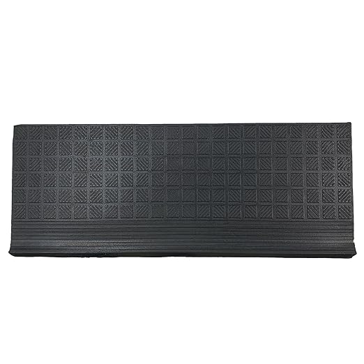 Ottomanson All-Weather Bullnose Rubber Stair Treads – Non-Slip Step Mats for Wooden, Concrete, or Outdoor Stairs, Easy Maintenance, Tool-Free Placement, Pack of 5, 10" x 25.5", Black Square Grid