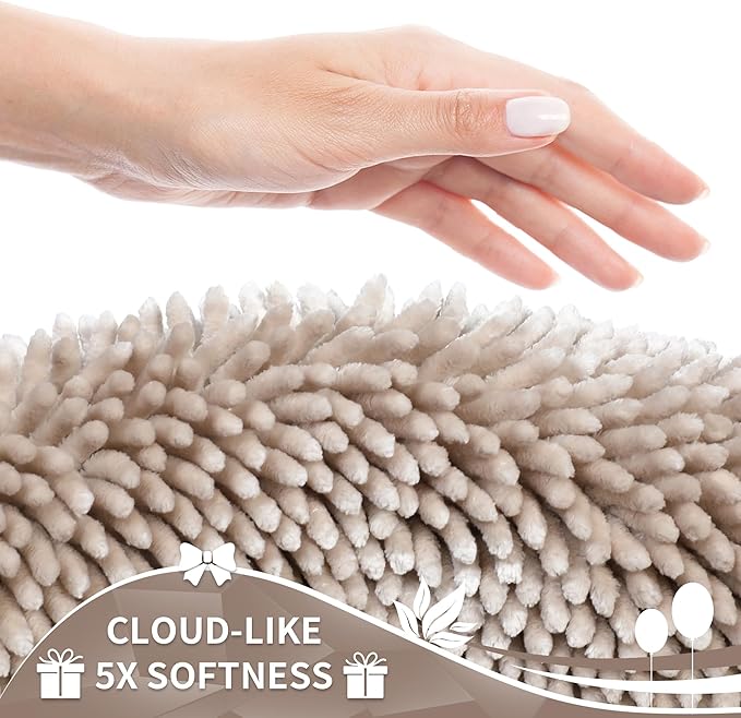 Yimobra Bathroom Rugs Sets 2 Piece, Soft Absorbent Bath Mat and U-Shaped Toilet Rug with Non Slip Backing, Luxury Shaggy Bath Mats for Bathroom, Machine Washable, 24"x17"+24"x20", Khaki