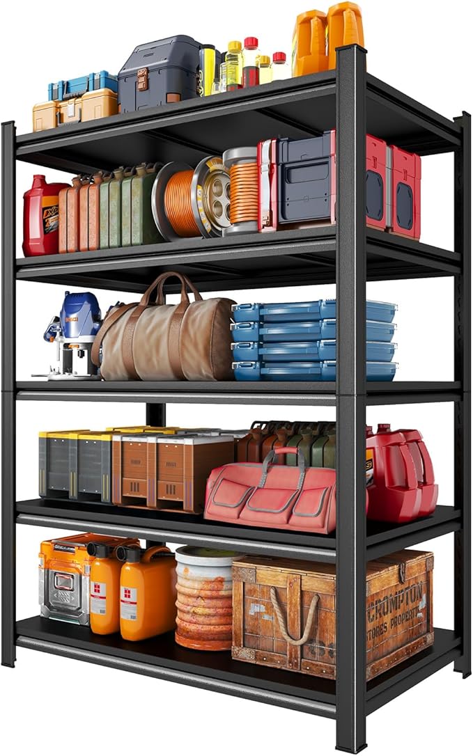 Metal Storage Shelves, 5-Tier 78" H x 39.4" W x 17.7" D Tall Garage Shelving Unit, Heavy Duty & Adjustable, Rust-Resistant Utility Rack for Warehouse, Basement, Pantry
