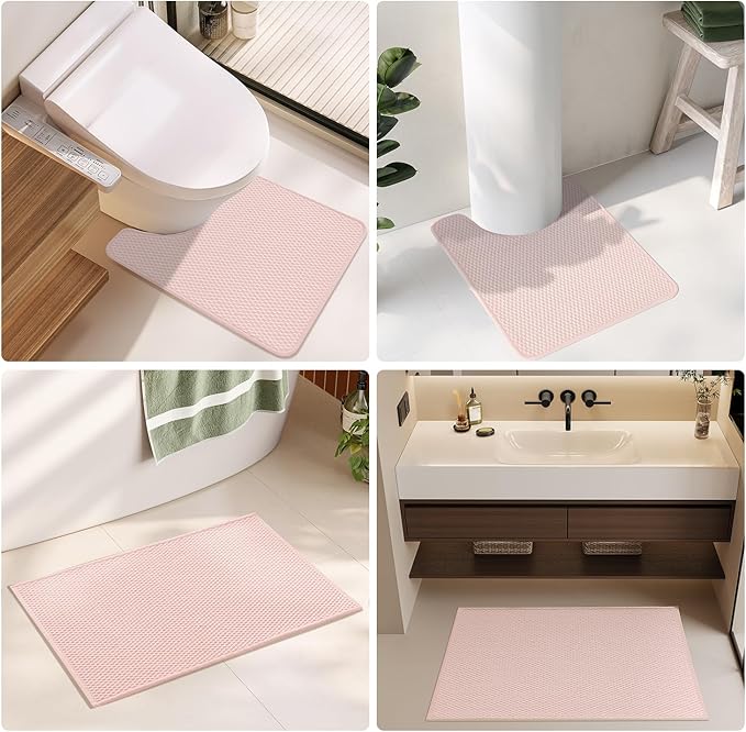 Bathroom Runner Rugs, Long Bath Mat Runner Washable Thin Quick Dry Low Pile Bathroom Runner Rugs Non Slip, Pink 24"x70"