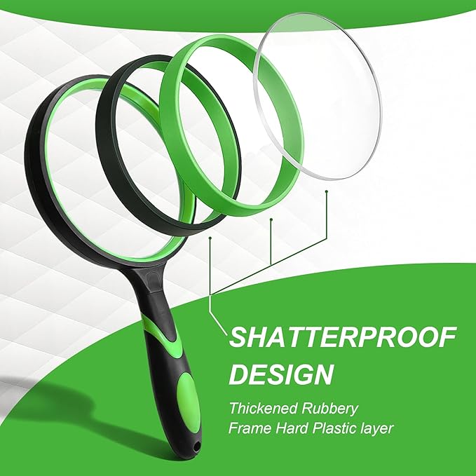 5X Magnifying Glass Handheld Reading Magnifier for Seniors - 100MM Real Glass Magnifying Lens for Book, Newspaper Reading, Insect and Hobby Observation, Science(Green)