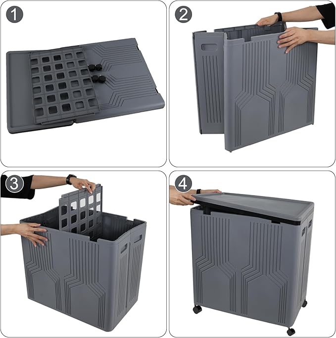 2 Section Collapsible Dirty Clothes Basket, 120 L Large Rolling Laundry Hamper with Lid, Plastic, Grey