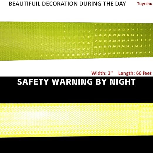 Fluorescent Yellow Reflective Tape Outdoor Waterproof 3 inch, High Visibility Hazard Conspicuity Safety Industrial Marking Tape (66 feet)