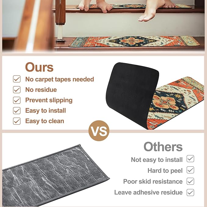 OJIA Stair Treads Non-Slip Matching Mat for Wooden Steps, Square Capet Stair Treads Rubber Backing Stair Runner Anti-Slip Stair Landing Mat 31x31 Inch