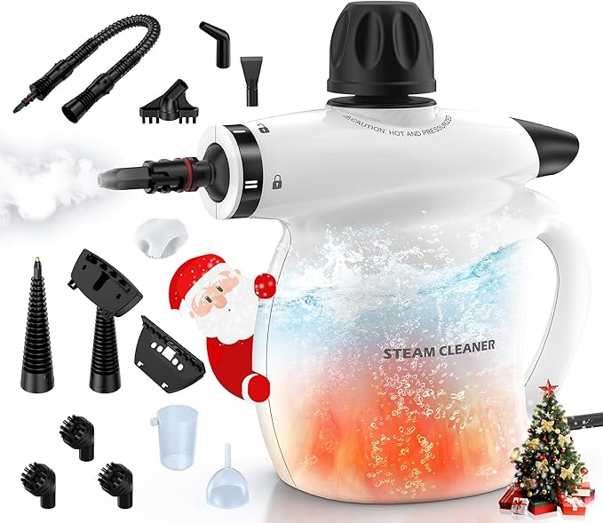 LABIGO Steam Cleaner, Pressurized Handheld 13pcs Multi-Purpose Natural Deep Cleaning Steamer, Portable Steamer for Cleaning Home, Grout, Kitchen, Car, Window, Upholstery, Bathroom and Clothes, White
